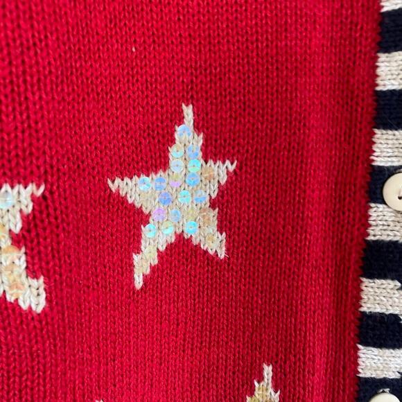 Quacker Factory Vtg USA Flag Short Sleeve Sweater Cardigan Sequins Stars Sz S - Picture 15 of 15